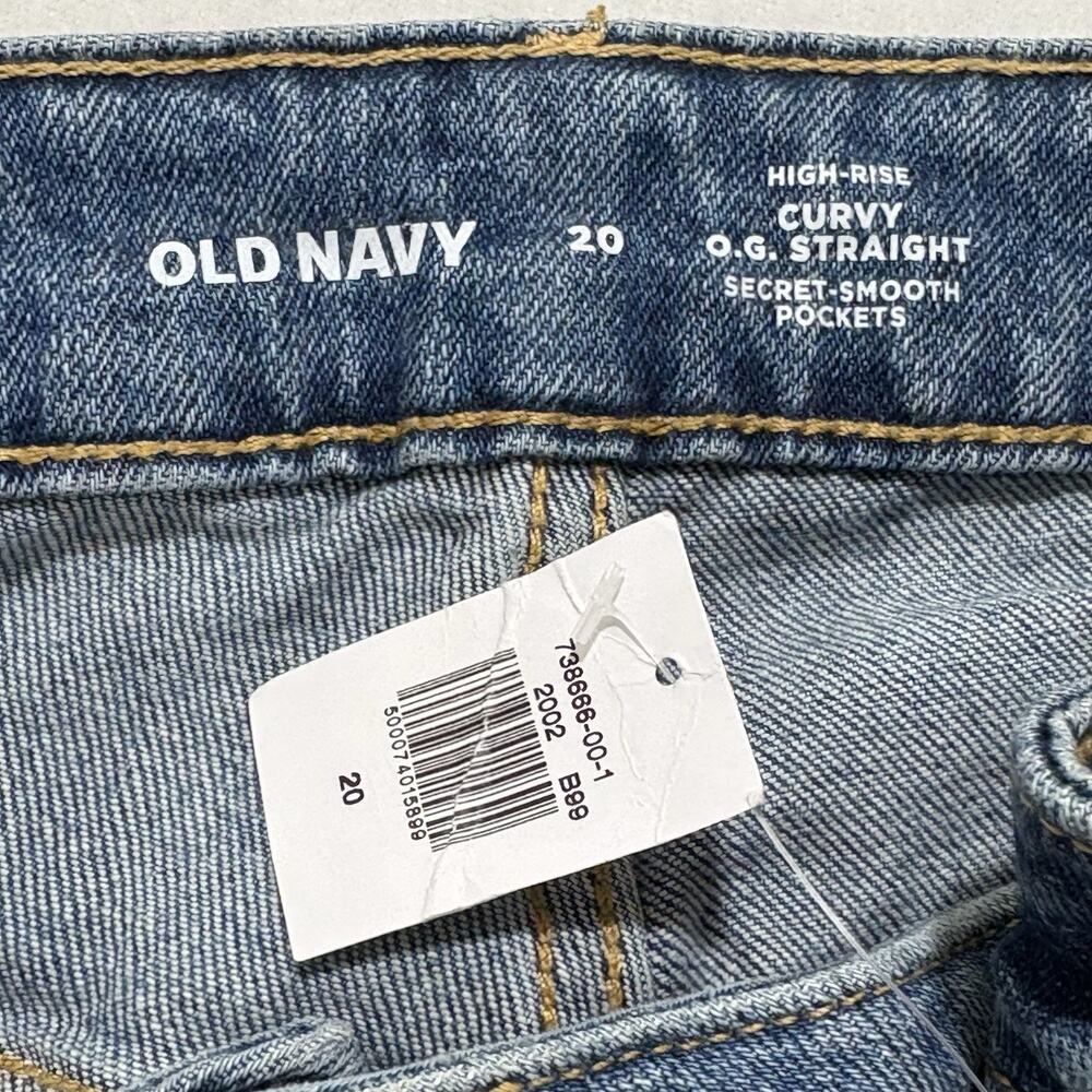 Old Navy Women's 20 High Rise Curvy O.G. Straight Ripped Blue Jeans (40x28) - Picture 4 of 13